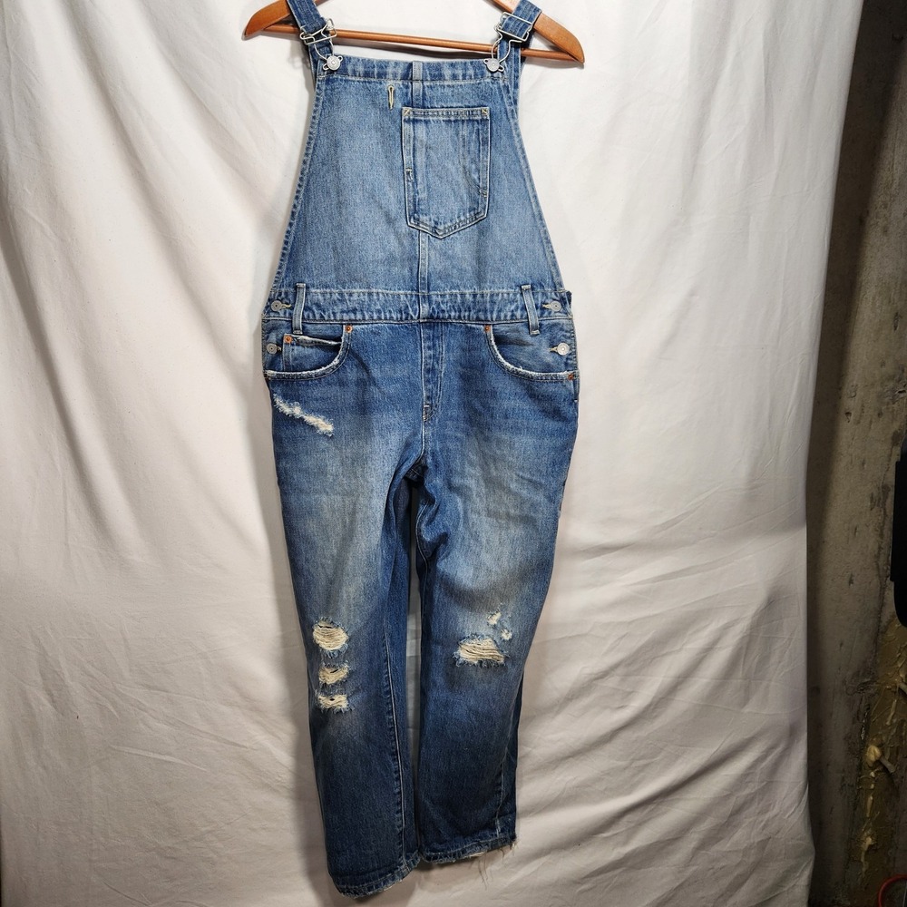 Levis Overalls Womens Size Medium Blueβ Denim Bib Straight Distressed Jeans